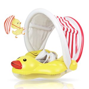 Quacki_Baby Schwimmtrainer mit süßem Ente Motiv und SPF50+ Sonnendach